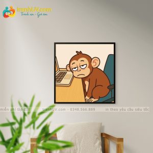 Tranh Chú Khỉ Nghỉ Giữa Ca Làm - DV0032